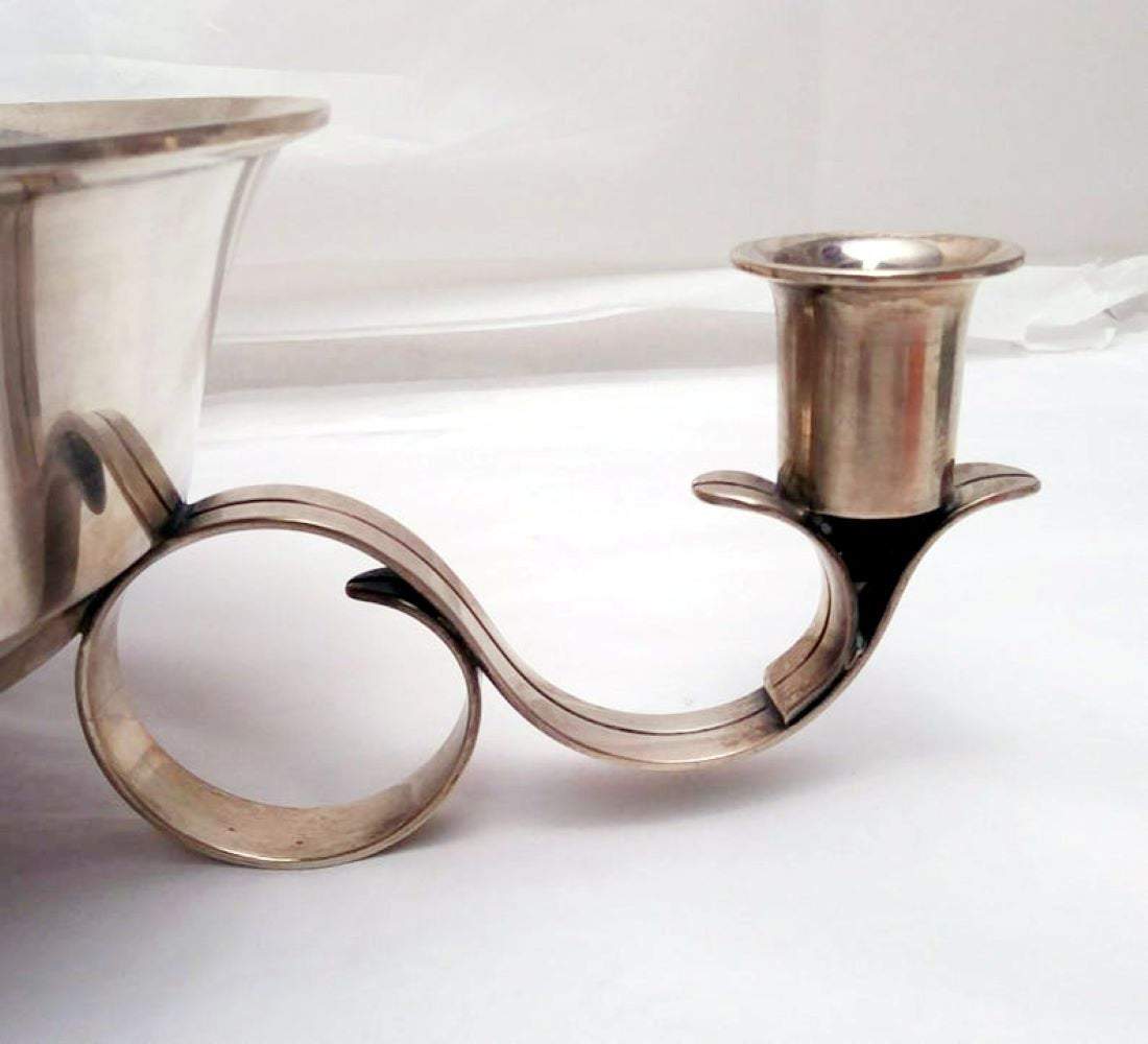 Tiffany & Co. Centerpiece Bowl / Four-Light Candelabra in Mid-Century Modern Style