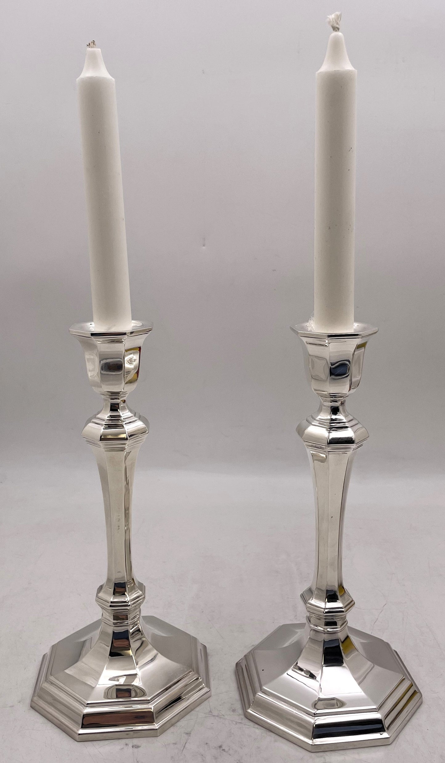 Pair of Tiffany & Co. Sterling Silver Candlesticks in Mid-Century Modern Style with Box