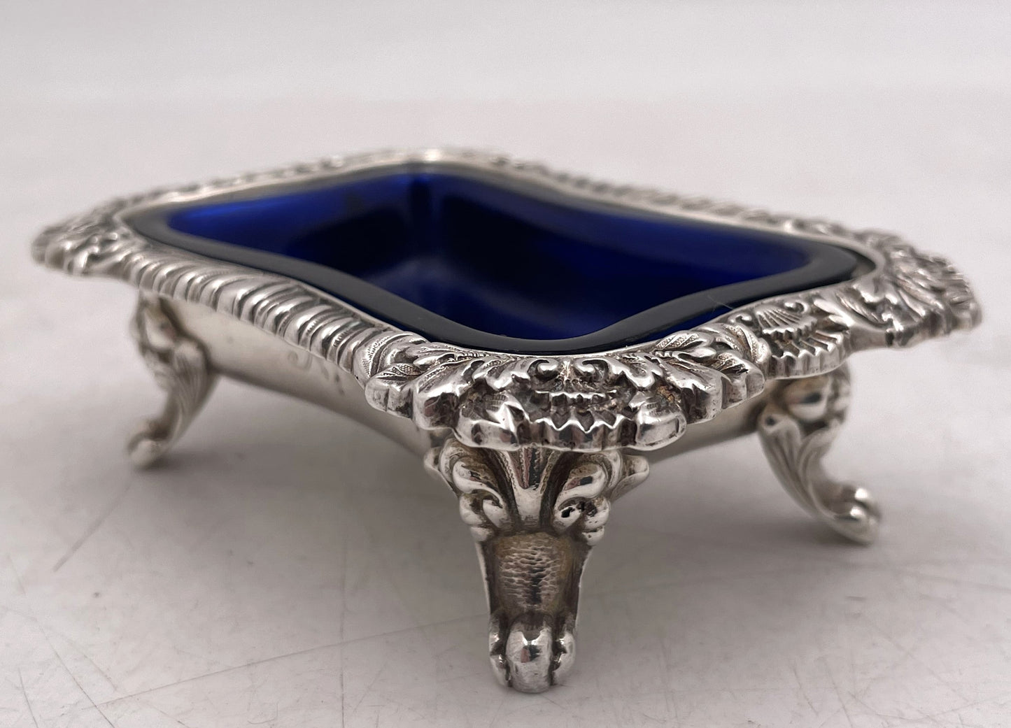 Tiffany & Co. Set of 4 Sterling Silver 1879 Open Salt Cellars with Blue Liners
