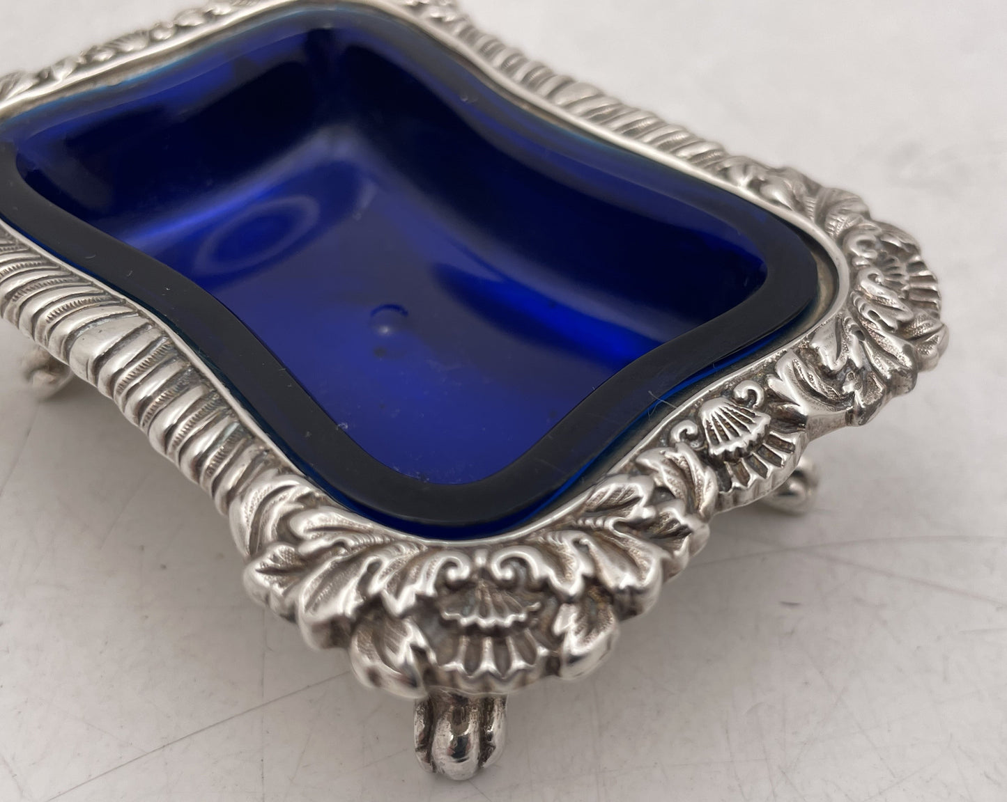 Tiffany & Co. Set of 4 Sterling Silver 1879 Open Salt Cellars with Blue Liners